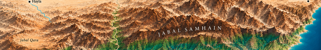 Illustrierte topografische Karte der Region Dhofar im Süden des Oman
